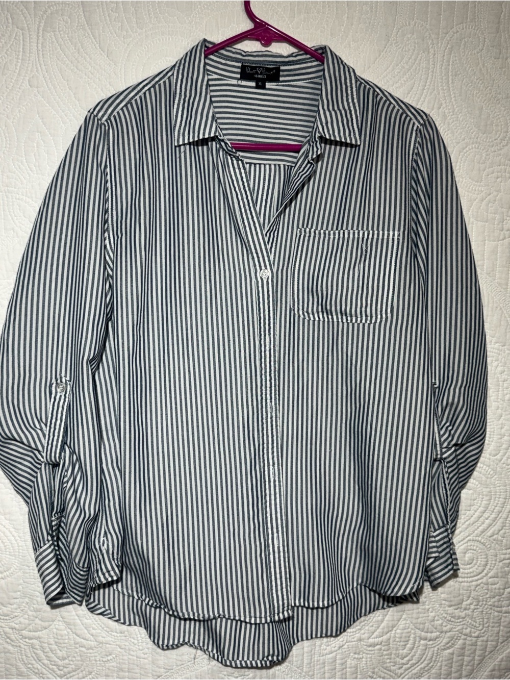 Velvet Heart Striped Roll-Tab Button Down Shirt Size XL